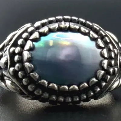 Black Pearl Sterling Silver Ornate Ring 