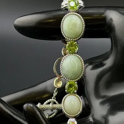 Jade & Peridot Sterling Silver Link Bracelet 