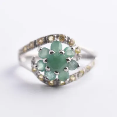 Emerald & Sapphire Sterling Silver Ring
