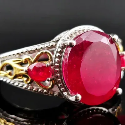 6.9ct Ruby Sterling Silver Ornate Statement Ring 
