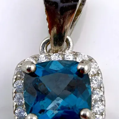 London Blue Topaz Sterling Silver Halo Pendant