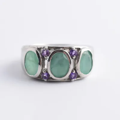 Emerald & Amethyst Sterling Silver Ring