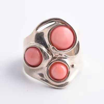 Hagit Gorali, Coral Cabochon Sterling Silver Modernist Ring