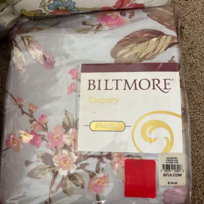 Packaged set of two Biltmore floral drapery panels in 'Enchanting Powder Blue', original retail tagged.