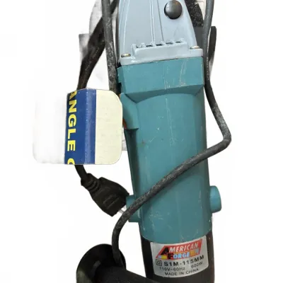 American Forge 115mm electric angle grinder with power cord and side handle attachment.