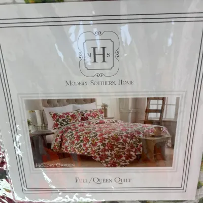 Modern. Southern. Home. "Holiday Garden" full/queen quilt set in original clear packaging.