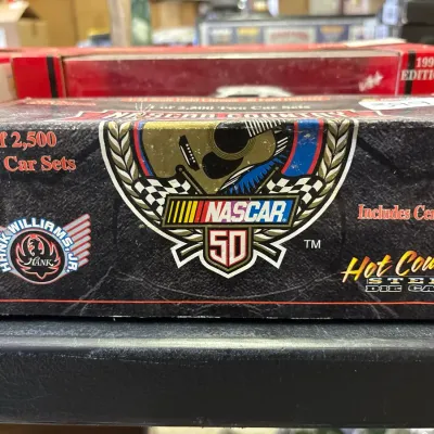 Boxed NASCAR Country 50th Anniversary Hank Williams Jr. Hot Country Steel die-cast two-car set, limited edition 1 of 2,500.