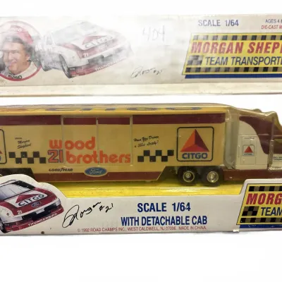 Vintage 1992 Road Champs Morgan Shepherd Wood Brothers #21 Citgo team transporter die-cast truck, 1/64 scale, unopened in original...