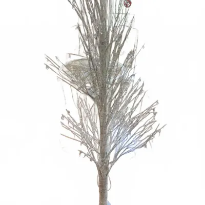 Decorative pre-lit birch tree with crystal-like droplet ornaments on a square stand.