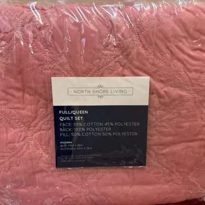 North Shore Living full/queen dusty rose quilt set, new in original plastic packaging.