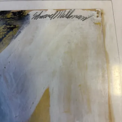Close-up detail of an original painting featuring the artist's signature reading 'Edward Millman' in the top corner.