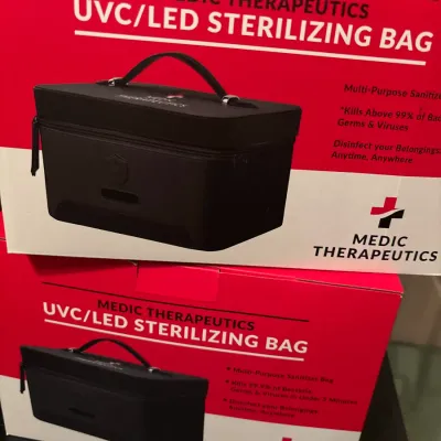Two boxed Medic Therapeutics UVC/LED sterilizing bags in new condition.