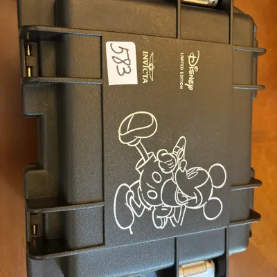 Black Invicta Disney Limited Edition hard-shell watch storage case, featuring a Mickey Mouse graphic on the lid.