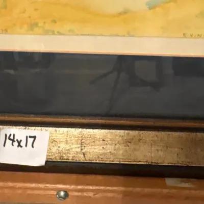 Framed watercolor artwork signed E. Vingeris, dated 1975 Toronto, measuring 14 by 17 inches.