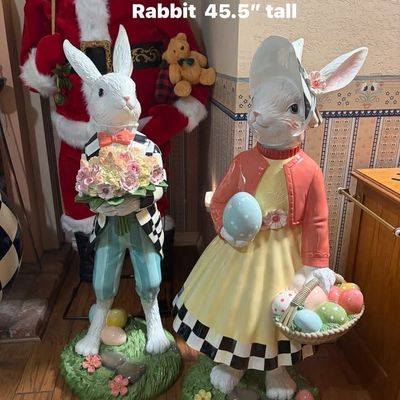 Sale Photo Thumbnail #2: MacKenzie-Childs Spring Fling
Trophy Mr. Rabbit and Mrs.
Rabbit 45.5" tall