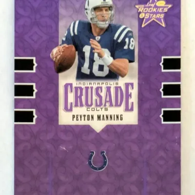 Leaf Rookies & Stars Peyton Manning Crusade insert trading card featuring him in his Indianapolis Colts uniform.