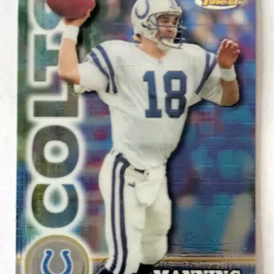 1998 Topps Finest Peyton Manning rookie football trading card in good condition.