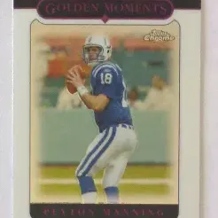 2005 Topps Chrome Football Peyton Manning 'Golden Moments' insert trading card featuring his Indianapolis Colts single-season...