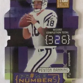 2001 Donruss Elite Prime Numbers die-cut trading card featuring Indianapolis Colts quarterback Peyton Manning.