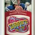 1998 Topps Update Peyton Manning rookie football card, featuring his 1998 NFL Draft Pick #1 designation with Indianapolis Colts graphics.