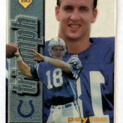 1998 Collector's Edge Triumph Peyton Manning rookie football card featuring him in his Indianapolis Colts uniform.