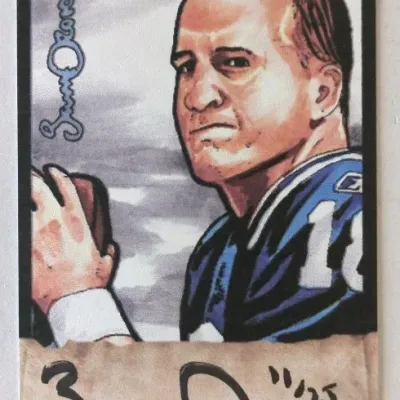 Peyton Manning hand-drawn sketch sports card, signed and numbered 11/25 by the artist.