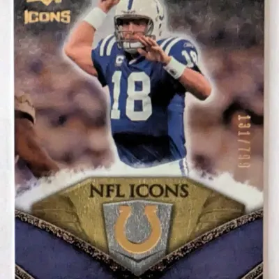 Upper Deck Icons Peyton Manning Indianapolis Colts trading card, serial numbered 131/799.