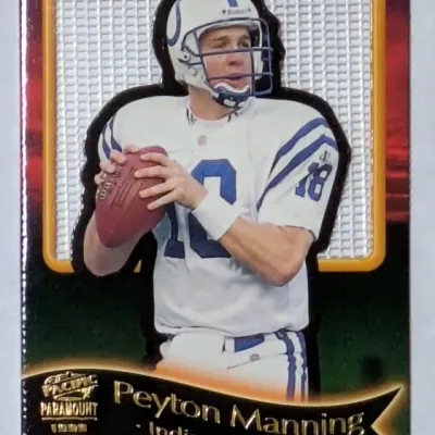 1999 Pacific Paramount Net-Fusions Peyton Manning football trading card featuring die-cut net inserts.