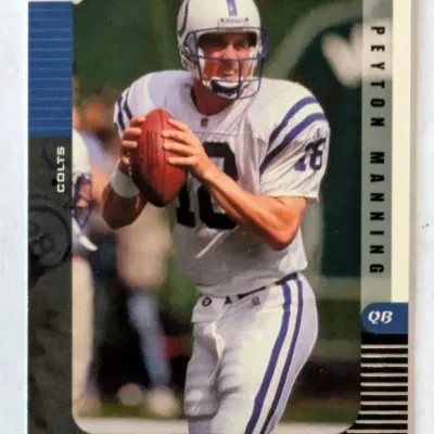 1998 Collector's Edge Supreme Peyton Manning rookie football card featuring him in his Indianapolis Colts uniform.