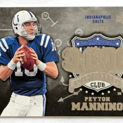 Upper Deck Peyton Manning 3,000 Passing Club insert football trading card featuring him in his Indianapolis Colts uniform.