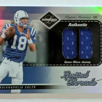 2003 Leaf Limited Threads Peyton Manning Indianapolis Colts game-worn jersey trading card.