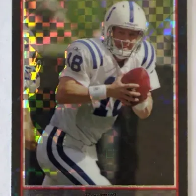 Peyton Manning Indianapolis Colts Bowman Chrome X-Fractor trading card.
