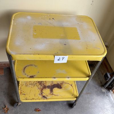 Yellow 3 Shelf Metal Utility Cart vintage three tier rolling serving