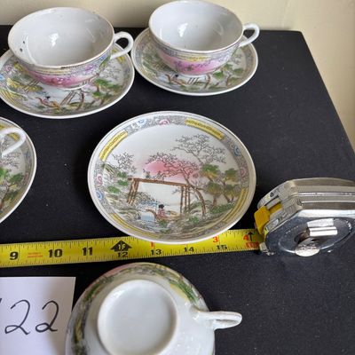Vintage Nippon Hand Painted Cup/Saucer - Landscape Moriage and People DELICATE Set