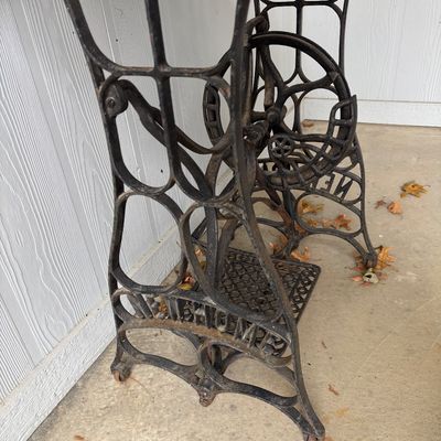 Antique Black Cast Iron Treadle Sewing Machine Table Base by New Home Table