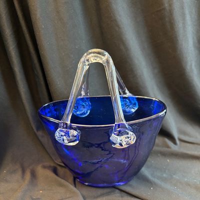 Vintage Hand, Blown Murano Style Cobalt Blue, Glass Purse Art Deco type vase
