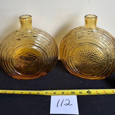 Vintage Amber Glass Flat Bottle Lot
