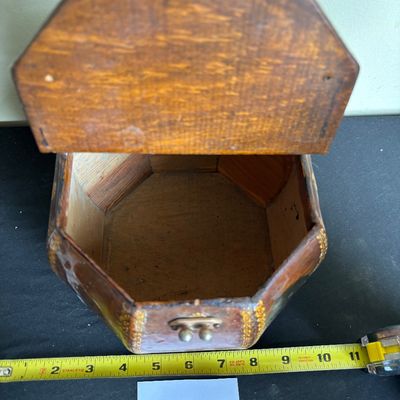 1970s Jewelry Box Chest Anton Pieck Decoupage Wood Octagon Cottagecore