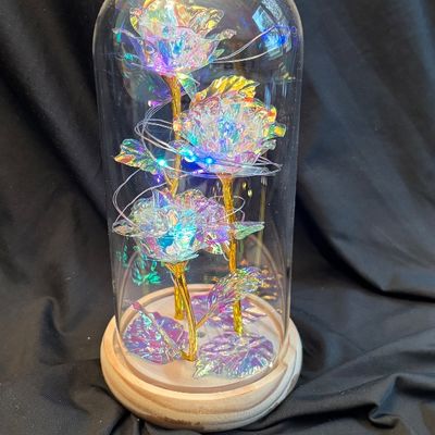 Rose Gift Enchanted Colorful Led Galaxy Crystal Rose Flower Light in Glass Dome