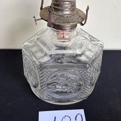 VTG Lamplight Farms Oil Lamp Base Hexagon Horse& Buggy Pressed Glass Amish Style
