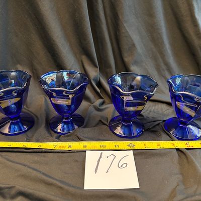 Vintage Anchor Hocking Cobalt Blue Glass Pedestal Parfait Dishes 4” Lot