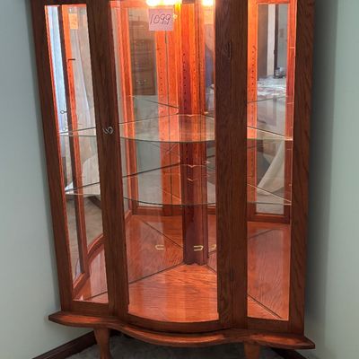 Oak Lighted Corner Curio Cabinet