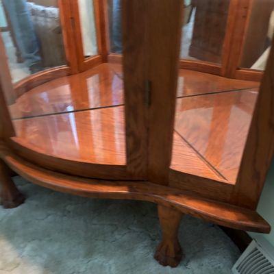 Oak Lighted Corner Curio Cabinet