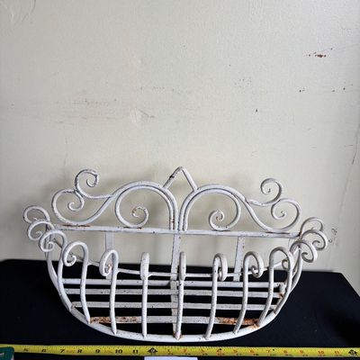 vintage-style white wrought iron wall planter basket