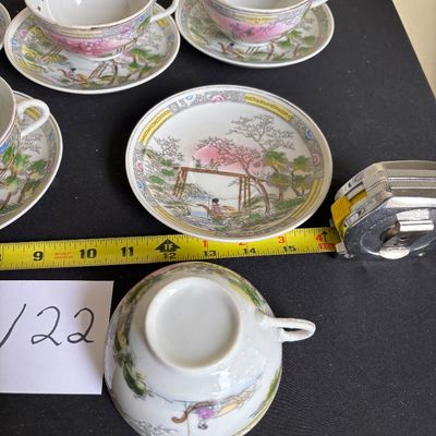 Vintage Nippon Hand Painted Cup/Saucer - Landscape Moriage and People DELICATE Set
