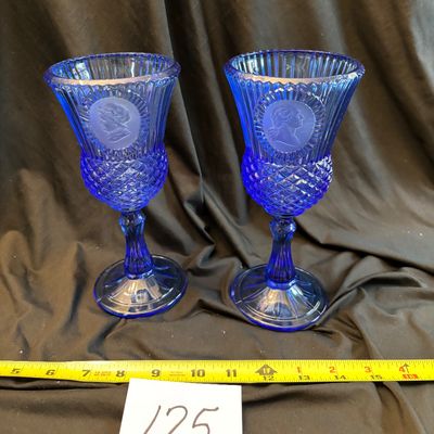 Vintage Avon George Washington Goblet Fostoria Cobalt Blue Candle Holder