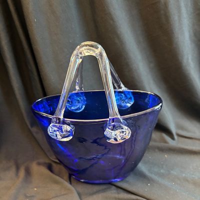 Vintage Hand, Blown Murano Style Cobalt Blue, Glass Purse Art Deco type vase