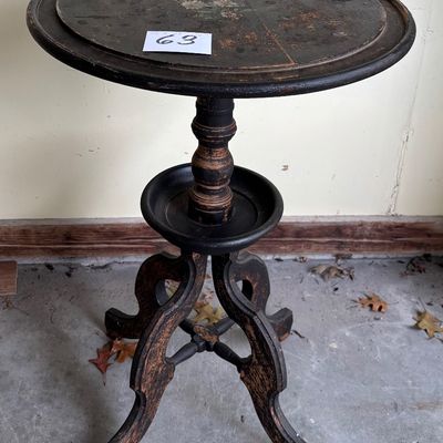 Antique Vtg ACCENT TABLE WOOD Painted Flower