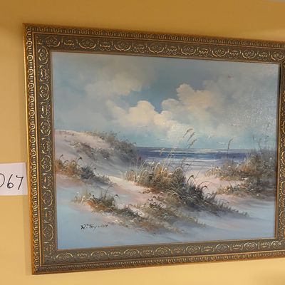 Framed Signed R. Taylon Beach Landscape Seascape Painting on Canvas