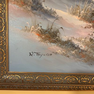 Framed Signed R. Taylon Beach Landscape Seascape Painting on Canvas